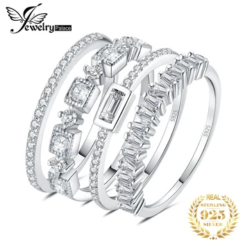 JewelryPalace 4 peças de Prata 925 Banda de Casamento de Paciência da Eternidade Empilhamento de Anéis para as Mulheres 1ct AAAAA CZ Moda Jóias