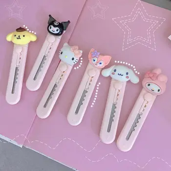 Kawaii Sanrio Hello Kitty Kuromi Minha Melodia Cinnamoroll Faca Faca De Papel Bonito Mão Faca De Estudante Mini Canivete