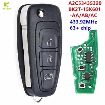 KEYECU Substituição Remoto Flip Key fob 433.92 MHz 63+ chip para Ford Transit Custom 2012-2016 BK2T-15K601-AA/AB/AC A2C53435329