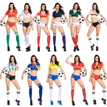 Lingerie Sexy Uniforme de Jogador de Futebol BRASIL/ JAPEN/ ALEMANHA/ MÉXICO/ RÚSSIA/ ESPANHA líder de Torcida de Futebol Menina do Vestido de Fantasia da Mascote