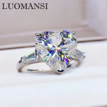 Luomansi 10CT 14*14MM em forma de Coração Moissanite 18K AU750 Anel de Ouro Passou de Ensaio de Diamante de Alta Jóias de Casamento de Terceiros