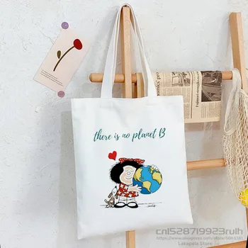 Mafalda 90 Cartoon Harajuku Personalizado Sacola de Compras Original Preto do Projeto Unisex de Viagem, Sacos de Lona Eco Dobrável Shopper Bag