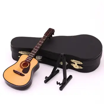Mini Modelo de Guitarra em Miniatura de Decoração, Instrumentos Musicais Com Case e Suporte para o Presente Amante da Música
