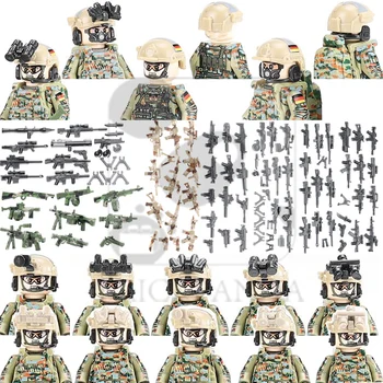 MOC Militar KSK Força Especial Figuras Blocos de Construção do Exército da Alemanha Soldado da SWAT, Polícia de Armas Arma, Capacete, Colete de Tijolos Brinquedos de DIY