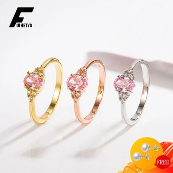 Moda, 925 Jóias de Prata Anel de Forma Oval cor-de-Rosa Zircão pedra preciosa Anéis de Dedo para as Mulheres Garota de Casamento, Festa de Noivado de Acessórios