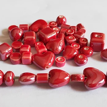 Moda de Cerâmica Vermelha Contas, Usado em Jóias a Fazer Colar Braceletes, Cerâmica Espaçador de Esferas De Diferentes Formas E Tamanhos