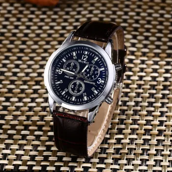 Moda Mens relógios de Luxo de Couro Banda de Pulso de Quartzo de Negócios, Relógio Simples e Elegante, o Vestido de relógio de Pulso de Vidro Azul Homens Assista