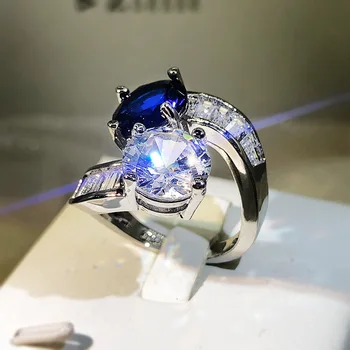 Moda Safira Completo Diamante Casal Anel Para as Mulheres Irregular Geométrica de Casamento de Cristal Engajamento Presente 2022 NOVAS Jóias