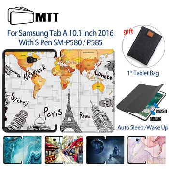 MTT 2016 Case Para Samsung Galaxy Tab Um ecrã de 10.1 polegadas Com Caneta S SM-P580 P585 Fólio PU Couro Flip Ficar Smart Cover Caso de Tablet