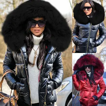 Mulheres de Outono Inverno Faux Fur Capuz Zíper Quente para Baixo Revestimento Exterior Casaco de Roupa nova Faux Fur Casaco de Inverno 2020 Preto Jaqueta Jeans