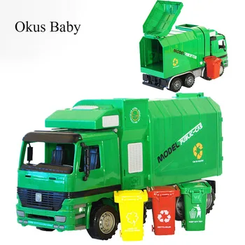 Música E Luzes de Tamanho Grande para Crianças de Simulação de Inércia Caminhão de Lixo Saneamento de Veículos de Brinquedo de Criança brinquedos Com 3 Latas de Lixo