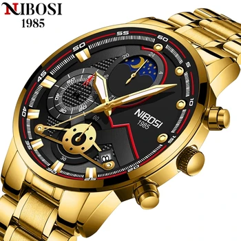 NIBOSI 2022 Homens Relógio de alto Luxo da Marca de Quartzo Relógios de homens de Cronógrafo Ouro Reloj Hombre Esporte relógio de Pulso de Homem Relógio Masculino