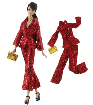 NK 3 Itens/ Conjunto de Roupa de Boneca Casaco Vermelho +Moda Trouseres + Casual saco Para a Boneca Barbie Acessórios de Criança Brinquedos de Meninas' Dom 3X
