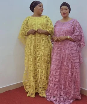 Novo Estilo Clássico Das Mulheres Africanas Roupas Dashiki, Guipure Cabo De Laço Abaya Elegante Solto Vestido Longo + Para Dentro Da Saia Tamanho Livre