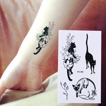 Pequeno gato preto impermeável tatuagens temporárias tatuajes temporales temporária artes do corpo flash tatuagem de henna xha tatoo homens e mulheres