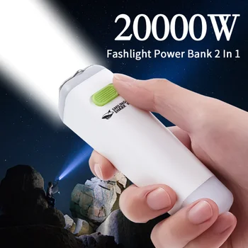 Portátil Mini Alta Luz da Lanterna elétrica do Banco do Poder de 2 Em 1 Impermeável Ultra Brilhante Tocha Recarregável USB Poderosa Lâmpada de Lanterna