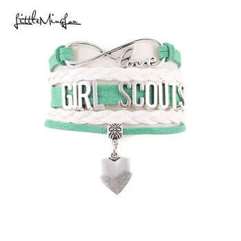 Pouco Minglou Infinito Amor Girl Scouts bracelete do encanto do coração do GS Líder menina envoltório pulseiras & pulseiras para crianças de jóias