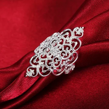Prata 925 Esterlina de multa ampla Retrô elegante Anéis Para WomenLuxury de Moda Festa de Casamento Acessórios, Jóias de Presentes de Natal