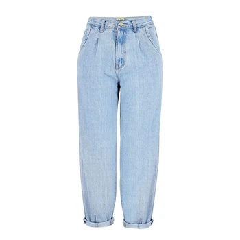 Primavera, outono, moda de algodão, denim, calças de brim das mulheres 2022 novo cintura alta azul retro harém lavado senhora do escritório Casual jeans feminino K344