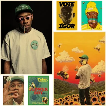 Retro Hip Hop, o Rapper Estrelas Cartazes HD de Impressão de Papel Kraft Tyler The Creator Mural de Parede Pintura da Arte de Decoração de Quarto de Casa Decoração da Barra
