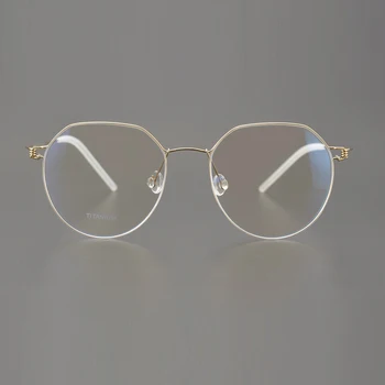 Retro multilaterais de titânio puro óculos de moldura artesanal, sem parafusos e juntas de solda com prescrição miopia
