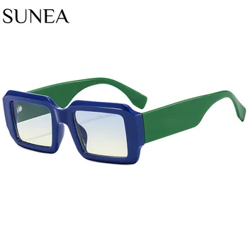 Retro Retângulo Óculos de sol das Mulheres a Marca de Moda de Designer Azul de Tons Verde UV400 Homens de Tendências Contraste de Cores de Óculos de Sol