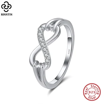 Rinntin Prata 925 Infinito Nó Anéis Cúbicos de Zircônia Anéis para Mulheres Delicadas Eternidade Promessa de Casamento Banda Dom Jóias SR272