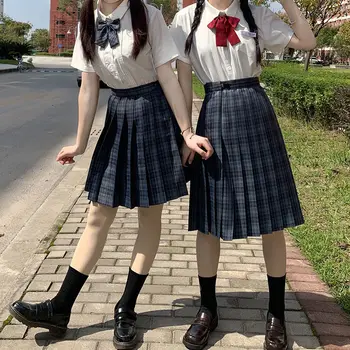 Saia das mulheres JK Marinheiro Uniforme Mini Nova Moda Xadrez coreano Cintura Alta Harajuku Aluno Plus Size Pastel de Kilt Feminino, Estudante