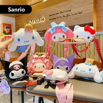 Sanrio Sacos De Ombro, Kuromi MyMelody Cinnamorol Hello Kitty Messenger Bag Kawaii Anime Saco De Armazenamento Zero Carteira Fone De Ouvido Saco