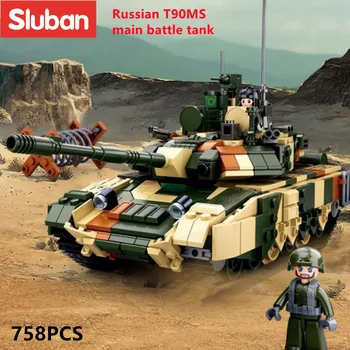 Sluban Bloco de Construção de Brinquedos Exército T90MS Tanque Principal de Batalha 758PCS Tijolos B0756 Compatbile Com as Principais Marcas de Kits de Construção