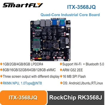 Smartfly ITX-3568JQ Quad-core placa-mãe ITX RockChip RK3568J RKNN NPU 1.0 Tops 8M ISP BRAÇO G52 2EE Suporte Android,Ubuntu ,RTLinux