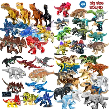 Tamanho Grande Som De Dinossauro Do Mundo Se Reuniram Blocos De Construção De Brinquedos Triceratops Tiranossauro Crianças Modelo Animal Tijolos De Menino Presentes