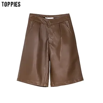 Toppies Inverno Falso shorts de couro Mulheres de Cintura Alta Joelho de Comprimento em linha Reta Shorts Streetwear 2021 Roupas