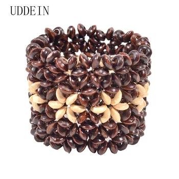 UDDEIN Boêmio marrom bib esferas de jóias de uma direção vertente pulseiras & pulseira de flor de madeira bracelete para as mulheres jóia do partido