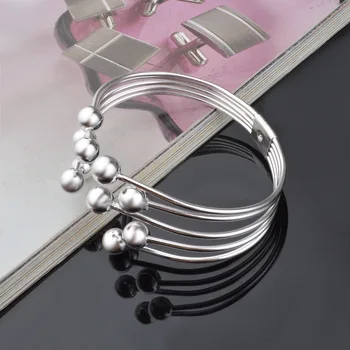 Venda quente de alta qualidade pulseira de prata esterlina Europeu e Americano clássico de prata banhado a rodada bracelete do grânulo