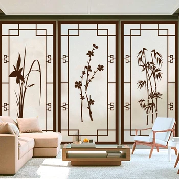 Vidro fosco adesivo Chinesa antiga janela com grade de janela da porta da cozinha Chinesa uma decoração de estilo translúcido opaco filme