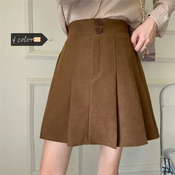 Vintage Estilo Preppy Saias Plissadas Mulheres de Outono e de Inverno, Moda de Nova Cintura Alta a Mini Saia Outwear