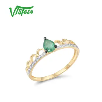 VISTOSO Anéis de Ouro Para Mulheres Genuínas 14K 585 Anel de Ouro Amarelo Esmeralda Coroa de Diamante do Anel de Noivado de Aniversário de Finas Jóias