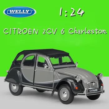 WELLY 1:24 Escala de Metal Clássico Modelo de Carro CITROEN 2CV 6 Charleston Diecast carros de Brinquedo Liga de Carros de Brinquedos Para Crianças Presentes Coleção