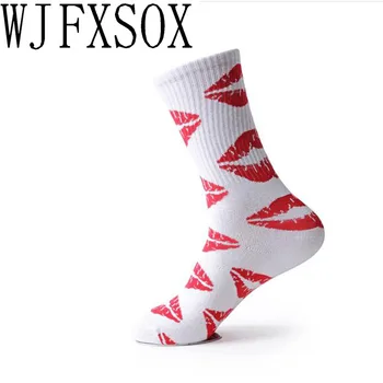 WJFXSOX 5 pares de Maré meias Retro amantes beijo meias de Skate lábios de algodão meninos meninas Meias mulheres Homens unisex Harajuku Cânhamo Meias