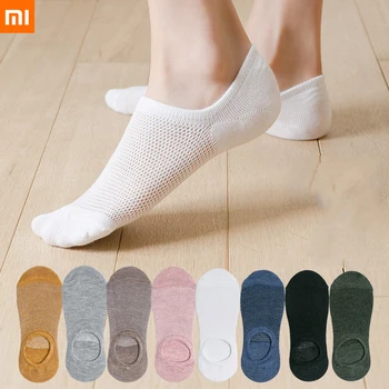 Xiaomi Youpin novo 5 pares de mulheres rasas boca invisível meias de malha respirável cor sólida suor absorvente de meias de algodão